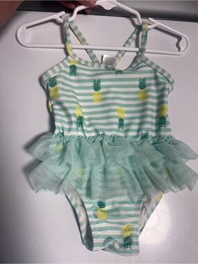 Girls Pineapple Print Mint Ruffle One-Piece Swimsuit